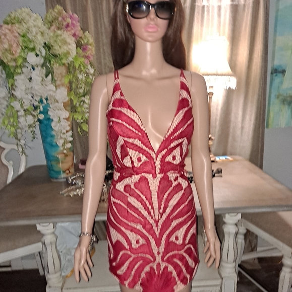 Gorgeous 😍 red & nude dress, size 10 - Picture 2 of 10